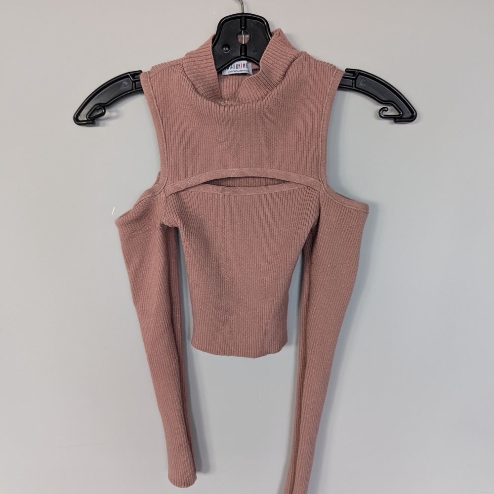 Women's Pink Ribbed Cutout Top